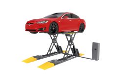 BendPak SP 7XE Full Rise Scissor Lift Fully Extended holding blue car 5175994