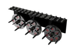 vibration-solutions-e400-400-60-40mm-speed-plate-EBA-v3-system-wheel-balancer round black plates and fittings on black l-shaped wall holder